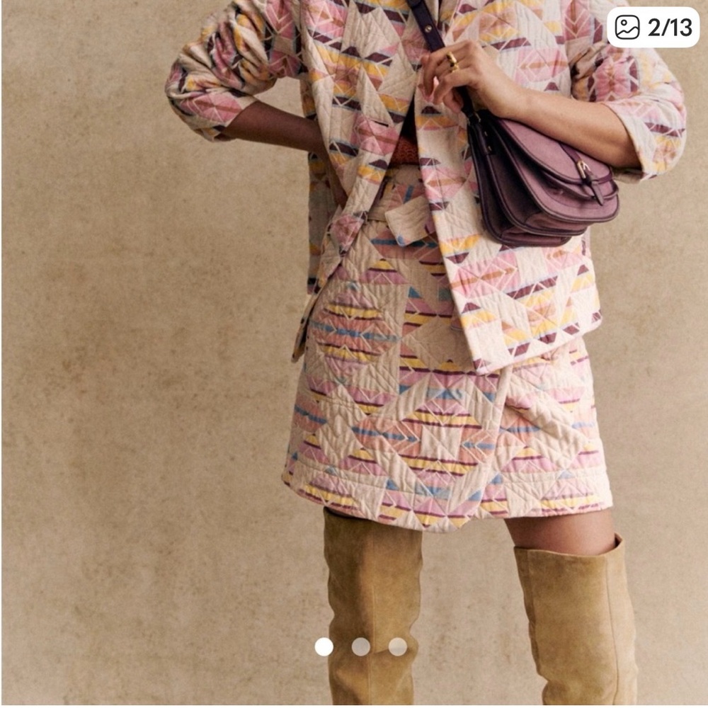 Sezane Leandra Mini Skirt in Cream and Pink US 6 , EU 38